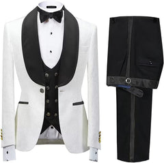 Formal Shawl Lapel Three Pieces Jacquard Black Wedding Suits