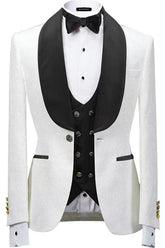 Formal Shawl Lapel Three Pieces Jacquard Black Wedding Suits