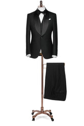 Formal Shawl Lapel Three Pieces Black Wedding Suits
