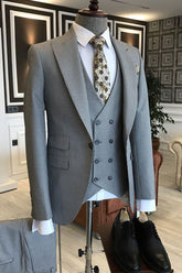 Formal Small Plaid Peaked Lapel One Button Tailored Black Business Suits For Men