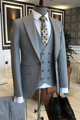 Formal Small Plaid Peaked Lapel One Button Tailored Black Business Suits For Men