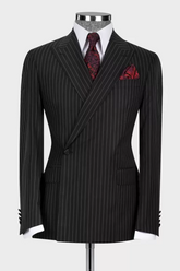 Formal Striped Peaked Lapel Black Business Suits