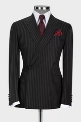 Formal Striped Peaked Lapel Black Business Suits