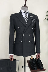 Formal Striped Peaked Lapel Double Breasted Black Wedding Suits