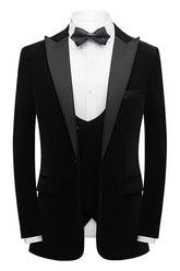 Formal Black Three Pieces Velvet Men Suits For Wedding