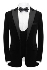 Formal Black Three Pieces Velvet Men Suits For Wedding