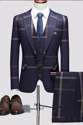 Formal Notched Lapel Three Pieces Men Blue Prom Suits