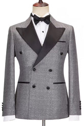 Formal Dark Peaked Lapel Double Breasted Gray Business Suits