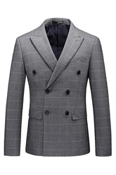 Formal Deep Gray Double Breasted Plaid Men Suits For Business