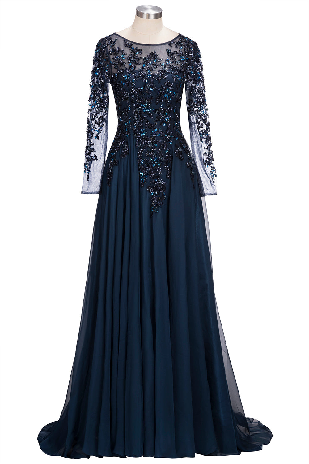 27dress navy blue prom dress with long sleeves and intricate floral embroidery formal evening dresses