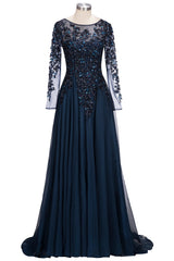 27dress navy blue prom dress with long sleeves and intricate floral embroidery formal evening dresses