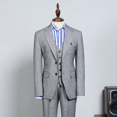 Formal Gray 2 Flaps Slim Fit Tailored Business Suit