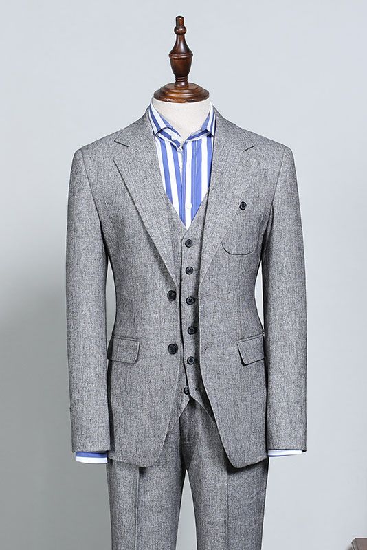 Formal Gray 2 Flaps Slim Fit Tailored Business Suit