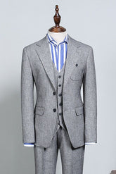 Formal Gray 2 Flaps Slim Fit Tailored Business Suit