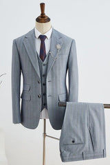 Formal Gray Striped 3 Pieces Notched Lapel Slim Fit Custom Business Suit
