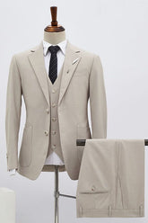 Formal Light Khaki 3 Pieces Slim Fit Business Suit For Men