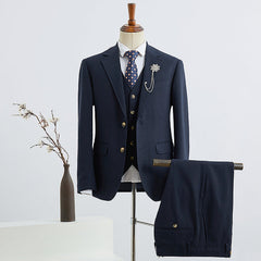 Formal Navy Blue Notched Lapel 2 Buttons Slim Fit Bespoke Suit