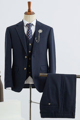 Formal Navy Blue Notched Lapel 2 Buttons Slim Fit Bespoke Suit