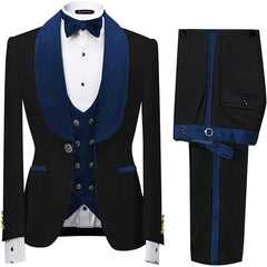 Formal Shawl Lapel Three Pieces Velvet Navy Blue Wedding Suits