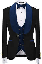 Formal Shawl Lapel Three Pieces Velvet Navy Blue Wedding Suits