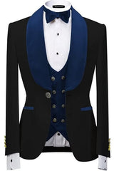 Formal Shawl Lapel Three Pieces Velvet Navy Blue Wedding Suits