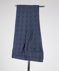 Formal Double Breasted Plaid Peaked Lapel Navy Business Suits