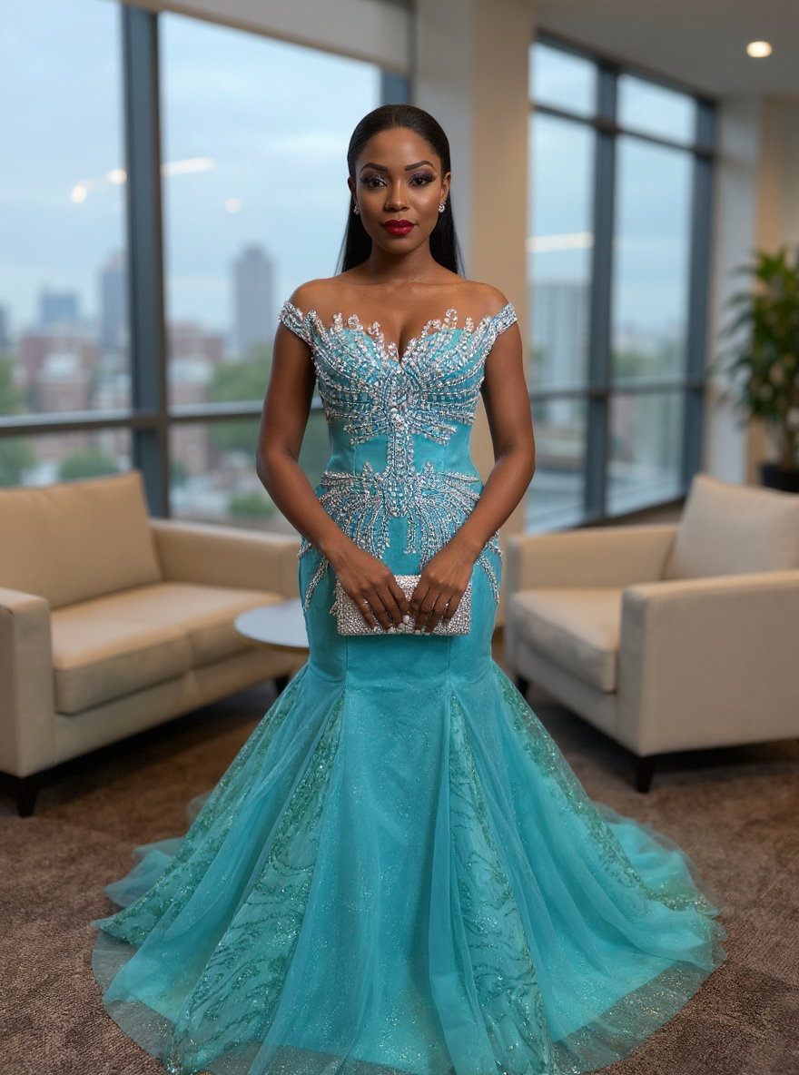 27DRESS Formal Off-the-Shoulder Mermaid Evening Dresses with Beading