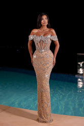 27DRESS Formal Off-the-Shoulder Mermaid Evening Dresses with Rhinestones