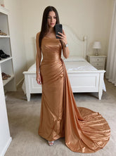 27DRESS Formal Sleeveless Crew Neck Evening Dresses with Side Train