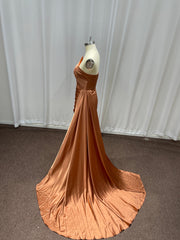 27DRESS Formal Sleeveless Crew Neck Evening Dresses with Side Train