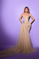 27DRESS Formal Strapless Sleeveless Mermaid Evening Dresses with Applique