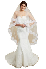 Free Two Tiered Veil for Bridal Women Wedding Veils With Lace-27dress
