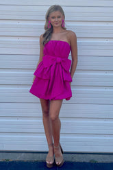Fuchsia Tiered Sweetheart Short Homecoming Dress With Bow-27dress