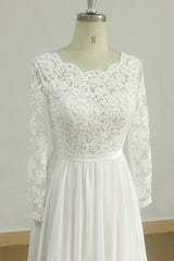 Glamorous A-line White Chiffon Wedding Dress Longsleeves Jewel Bridal Gowns On Sale-27dress