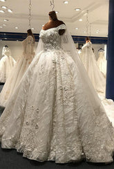 Glamorous A-line White Ruffles Wedding Dresses With Appliques Off-the-shoulder Lace Bridal Gowns On Sale-27dress