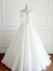Glamorous Ball Gown Floor Length Wedding Dress with Organza Bow