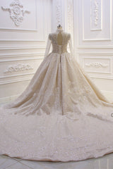 Glamorous Ball Gown High Neck Wedding Dress Long Sleeves Sparkly Sequined Beading Bridal Gowns On Sale-27dress