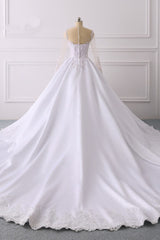 Glamorous Ball Gown Jewel Satin Tulle Wedding Dress Long Sleeves Ruffles Lace Bridal Gowns Online-27dress