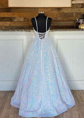 Glamorous Ball Gown Sleeveless V Neck Long/Floor-Length Sequined Sparkling Prom Dress With Pleated-27dress