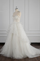 Glamorous Ball Gown Strapless Beadings Wedding Dress Sequined Layers Tulle Bridal Gowns On Sale-27dress