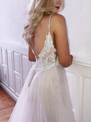 Glamorous Ball Gown V-neck Tulle Sweep Train Wedding Dresses with Beading