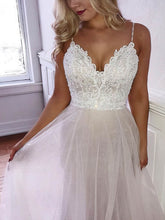 Glamorous Ball Gown V-neck Tulle Sweep Train Wedding Dresses with Beading