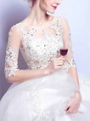 Glamorous Ball Gown Wedding Dress with Beaded Illusion Tulle