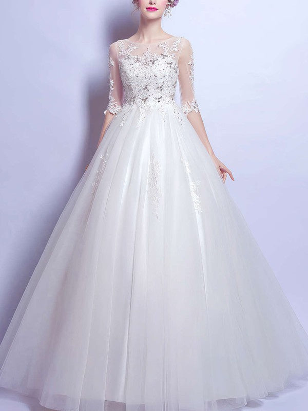 Glamorous Ball Gown Wedding Dress with Beaded Illusion Tulle