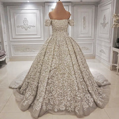 Glamorous Bateau Shortsleeves A-line Wedding Dresses Tulle Ruffles Bridal Gowns With Appliques Online-27dress