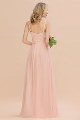 Glamorous Chiffon Spaghetti Straps Ruffle Long Bridesmaid Dress Affordable-27dress