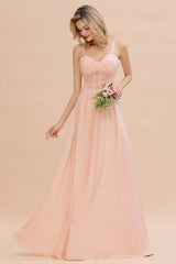 Glamorous Chiffon Spaghetti Straps Ruffle Long Bridesmaid Dress Affordable-27dress