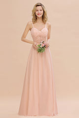 Glamorous Chiffon Spaghetti Straps Ruffle Long Bridesmaid Dress Affordable-27dress