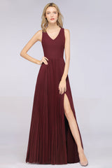 Glamorous Chiffon V-Neck Ruffle Burgundy Bridesmaid Dresses Affordable-27dress