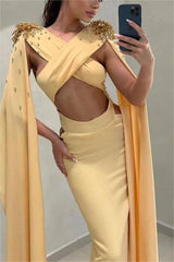 Glamorous Daffodils Sleeveless Long Pleated Prom Dress Online With Beadings